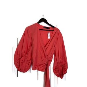 New York & Company Coral Wrap Blouse